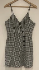 Luna Chix Women's Sleeveless Gingham Button Polyester Tank Dress Black/White M
