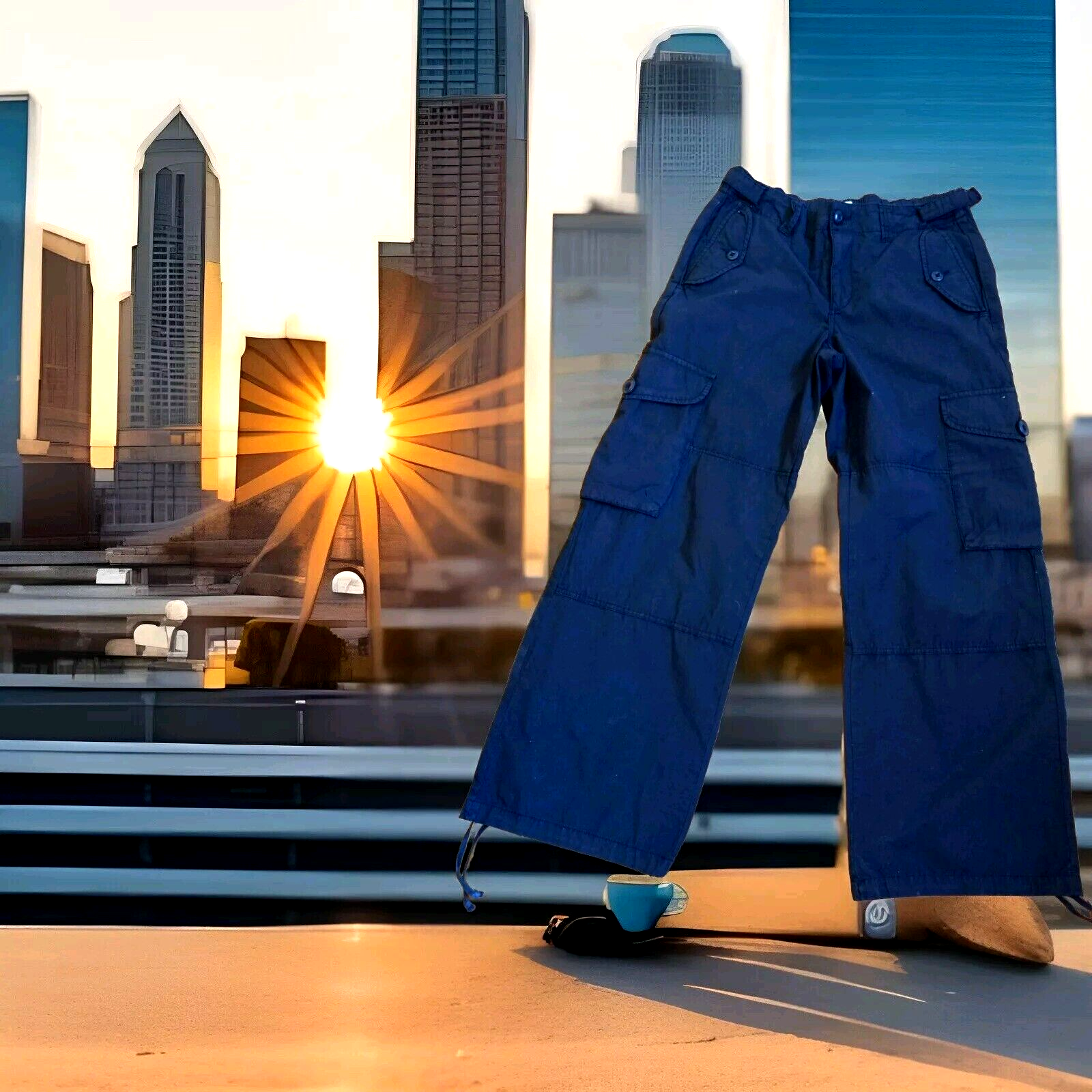 GARAGE Barrel Cargo Pants Petite Small Black Parachute Grunge Goth Punk Y2K