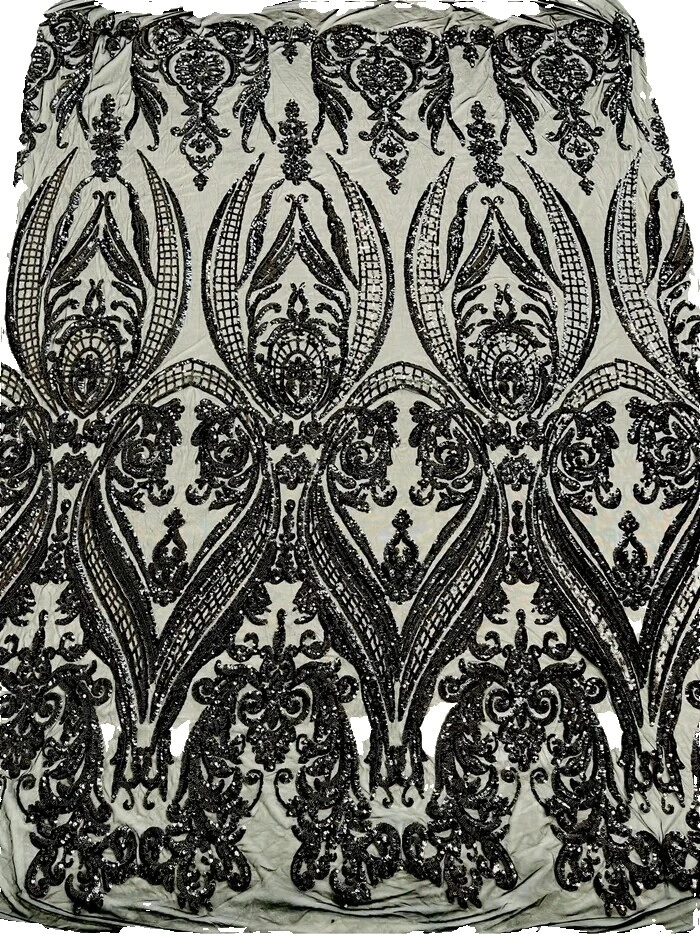 Géneros artesanales de damasco negro con lentejuelas