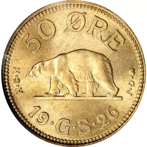 1926 HCN GJ Greenland 50 Ore, NGC MS 65