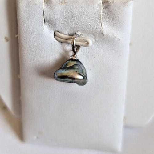 Perle keshi de Tahiti véritable en argent 925 rhodié pour collier femme