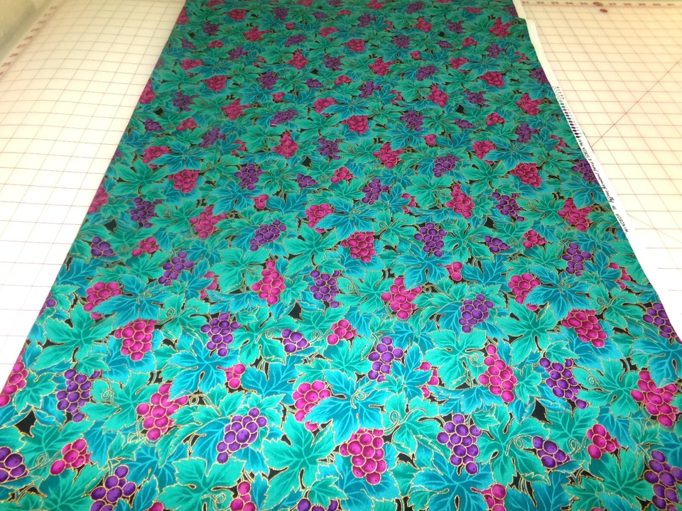 Hoffman International WINDSOR Fabric Teal Grape print with Gold. 35x44. D24-1267 - Image 4 of 4