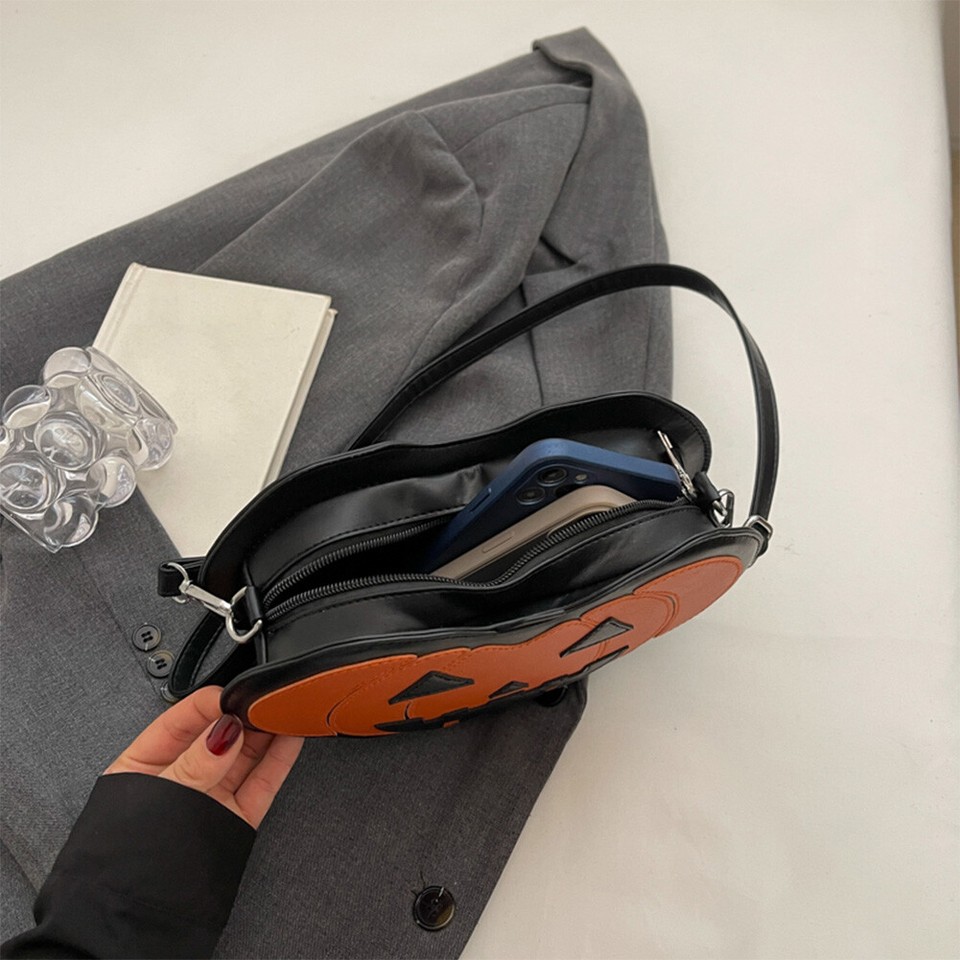 Women Halloween Pumpkin Purses PU Shoulder Bag Zipper Crossbody Bag