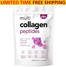 Multi Collagen Protein Powder Unflavored – Type I,II,III,V,X with Biotin 1 Pound