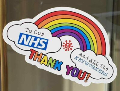 Regenbogen Danke NHS Schlüsselarbeiter Vinyl Aufkleber Auto/Fenster/Spende an NHS (L)