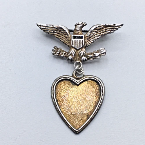 Vintage WW2 Era Sweetheart Sterling Silver Army Military Eagle Heart Pin