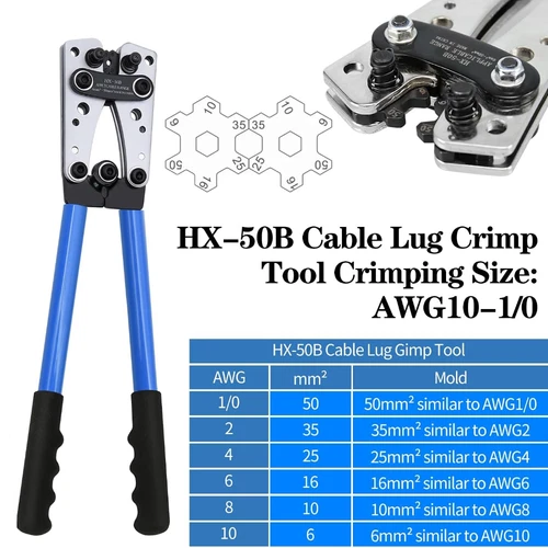 Heavy Duty Battery Cable Crimping Tool Wire Lug Crimper Terminal Copper Lugs Kit - Picture 5 of 24