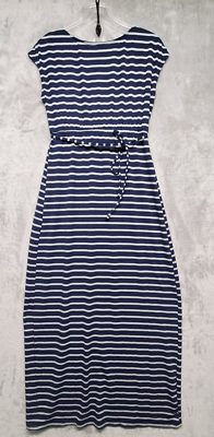 Motherhood Maternity Dress Womens Small Navy Blue Gray Stripe Stretch Dress  | eBay