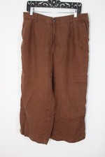 Lands End 14P Brown Linen Pleated High Rise Wide Leg Cropped Pants