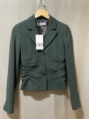 NWT ZARA Women Wool Blend Notch Lapel Ruched 3-Button