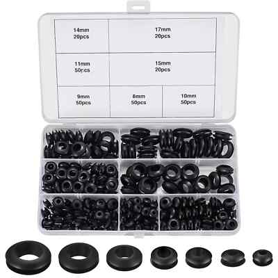 #ad 260 Pcs Rubber Grommets Assortment Kit 7 Sizes Rubber Wire Hole Grommet Gaskets $13.53