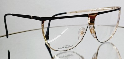 Vintage LAURA BIAGIOTTI eyeglasses V89 62E NEW metal Gold - Black 63-08-135