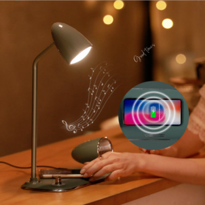 Retro Desk Lamp Reading Light Bluetooth Speaker 15W Phone Wireless Charger