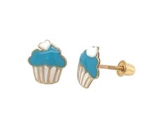 14k Yellow Gold Enamel Cup-Cake Screw Back Earrings