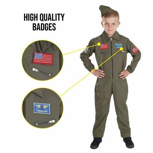 Divertido Shack Niños Piloto Militar Disfraz Niños Aviador Traje de Vuelo Cadete Aéreo Uniforme Foto 3 de 4