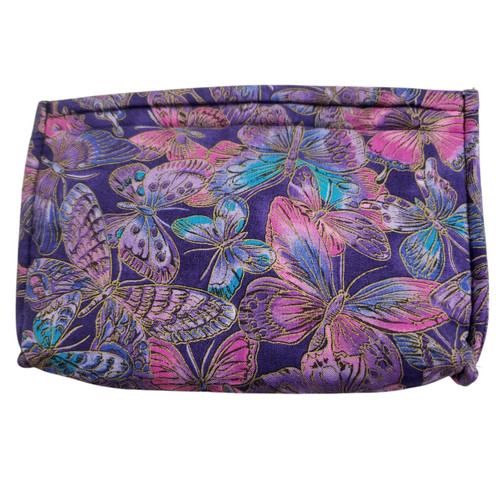 Linda Tilson Sarasota Cosmetic Bag Purple Butterflies Hook & Loop Closure 6/8"
