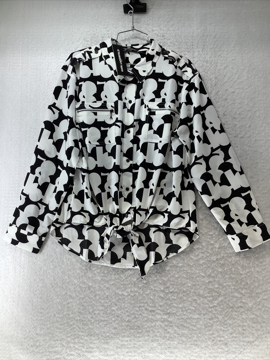 Karl Lagerfeld Paris Women's Black and White Button Up Shirt