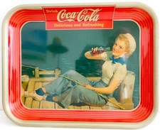 1940 Original Coca-Cola Serving Tray "Sailor Girl Fishing" - Perfect Condition