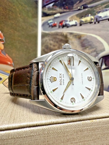 Mens Rolex OysterDate Precision Stainless Steel White Dial 34mm Watch 6494 - Picture 6 of 10
