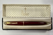 Parker Duofold Slimfold Fountain Pen 14K Medium Flexible Nib Red GT England 60s