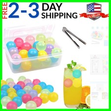 Reusable Ice Cube with Lid and Bin, Plastic Ice Cubes Round for Drinks BPA Fr...