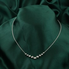 Emerald Cut Natural Diamond GH-SI Necklace For Birthday Gift In 14k White Gold