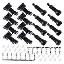 8 Kits Fuel Injector Plug + Crimp Connection Black Fit for Bosch Jetronic EV1 me