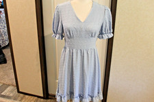SHEIN LADY'S DRESS SMALL BLUE BABY DOLL SHORT SLEEVE ZIP IN BACK
