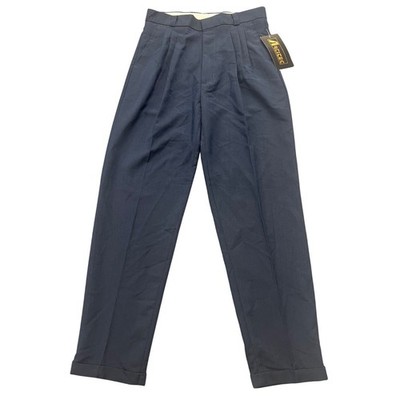 Artitec Mens Navy Blue Double Pleated Cuffed Dress Pants Trousers 32M NWT