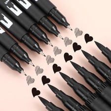 12 Pack Black Drawing Pens Felt Tip Brush Pen Fineliner Ink Pens