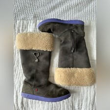 UGG Heart Amber stripe Shearling Gray Purple Sole Youth Size 4 Girls Winter Boot