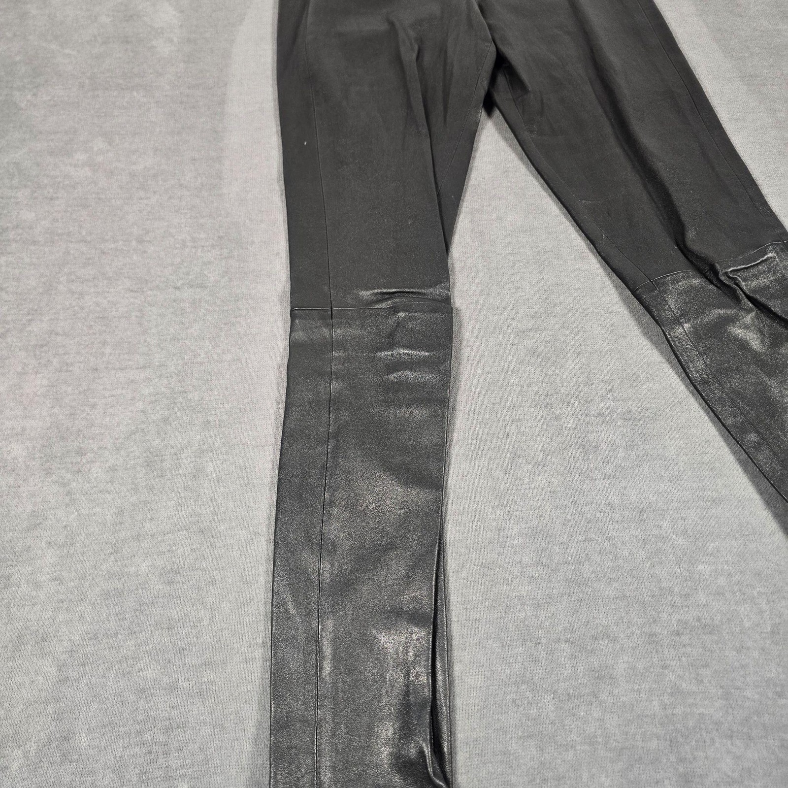 Theory Leggings Womens 2 Black Lambskin Leather Ankle Elastic Waist Stretch image 2