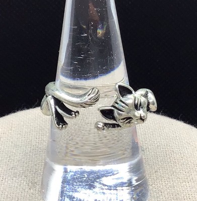Vintage Silver Tone Costume Unique Cat Ring Sz 9 G220