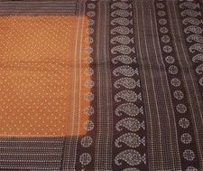 Sushila Vintage Brown Saree 100 Pure Silk Batik Printed Soft Sari Craft Fabric