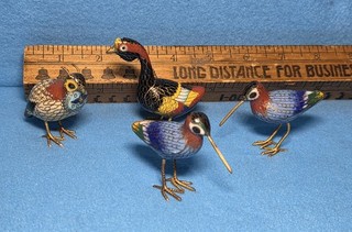 LOT OF 4 Vintage Cloisonne Bird Figures Brass Enamel Sandpiper Quail Goose China