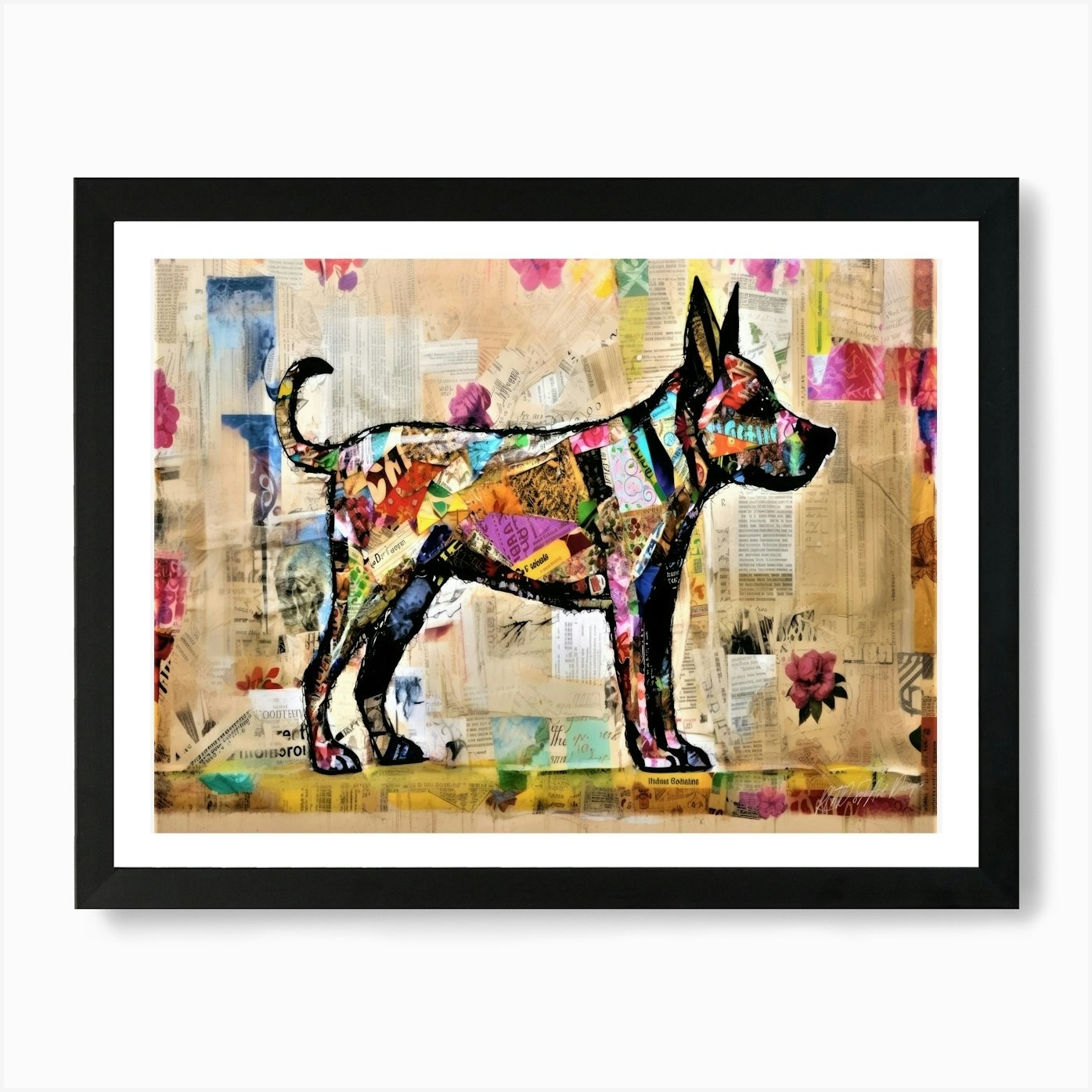Happy Tail - Canine Dog Art Art Pri Framed Wall Art Poster Canvas Print Picture