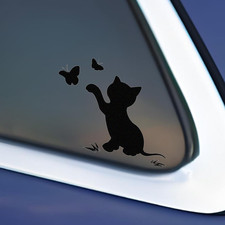Cat Butterflies Vinyl Decal - Kitten Play Catching Butterfly Car Sticker, 6.1''