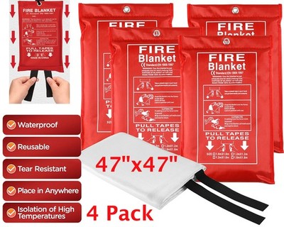 4 PACKS FIRE BLANKET Fiberglass Emergency Home Retardant Prepared 47''x47'' AA