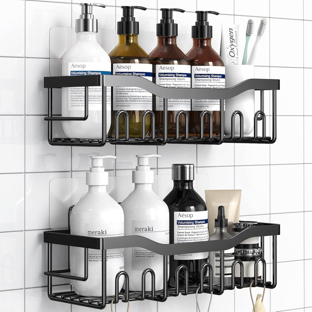 Shower Caddy 2 Pack,Adhesive Organizer for Bathroom 2 PACK, Black