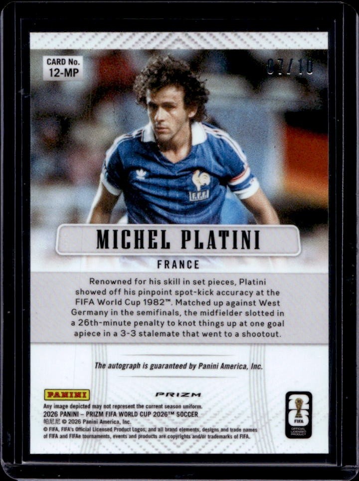 2026 Prizm World Cup Michel Platini Throwback Gold Celestial Lattice Auto #/10 view 2