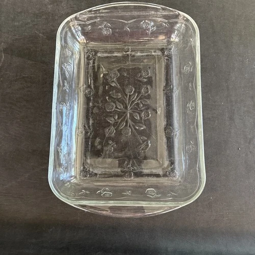 Vtg Anchor Hocking SAVANNAH Clear Floral Glass Baking Dish 9"x13"