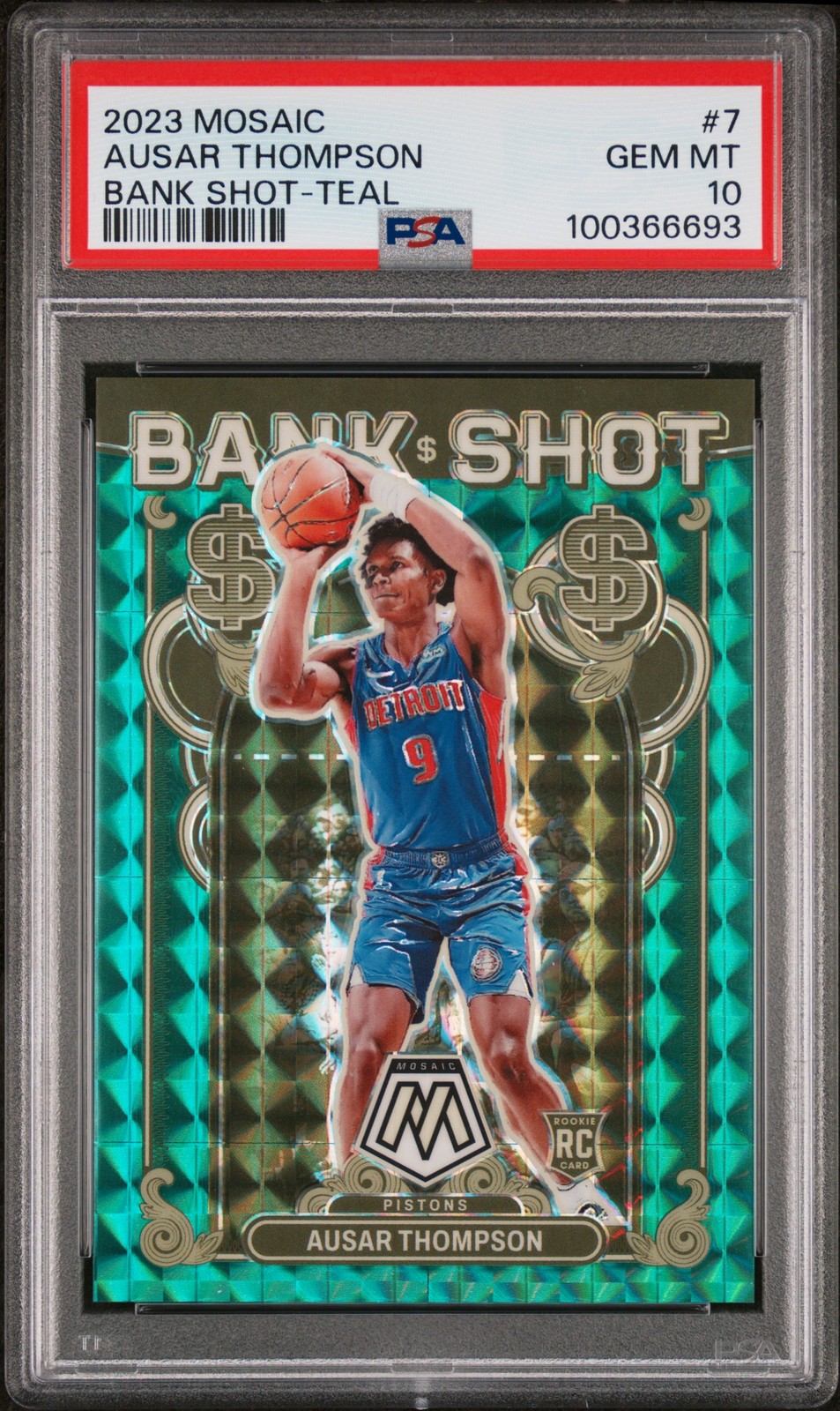 2023 PANINI MOSAIC BANK SHOT TEAL #7 AUSAR THOMPSON 58/75 PSA 10