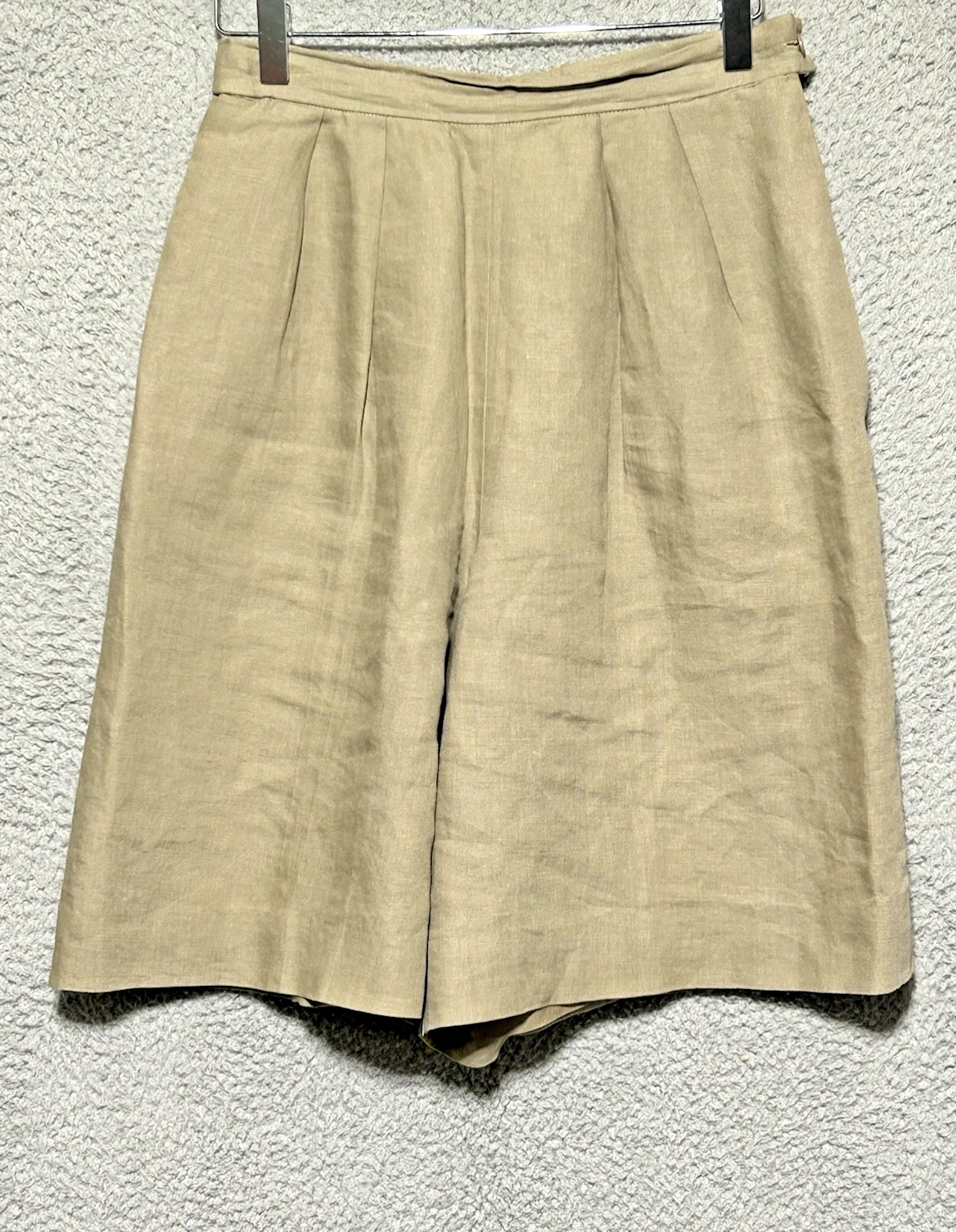 Vintage Carlisle Sport Culottes Wide Leg Shorts Khaki 100% Linen Baggy Loose 12