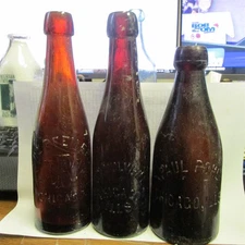 Chicago, ILL. 3 Amber Beer Bottles Wm. Pfeifer Wm. Mulvihill Paul Pohl ILLINOIS