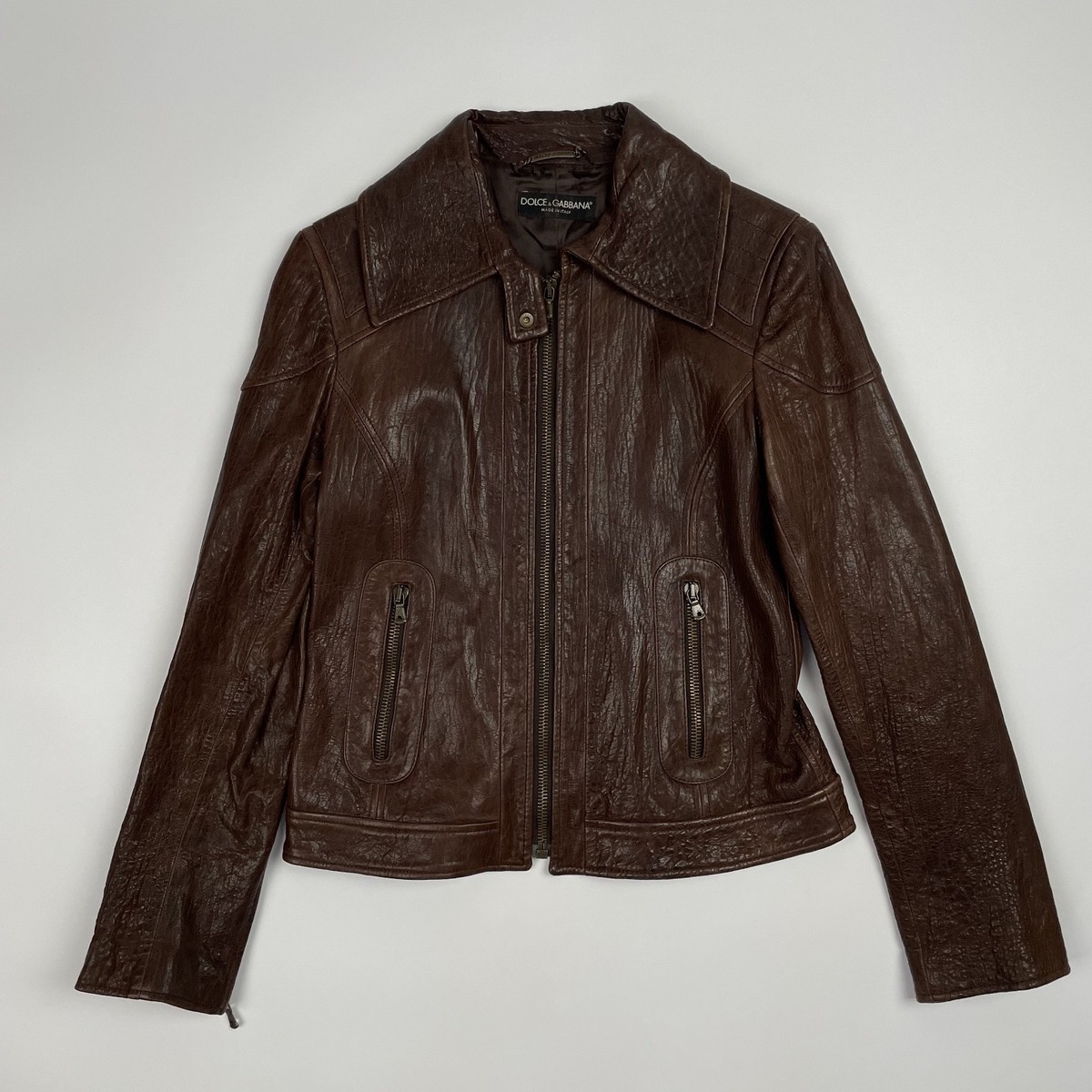 Dolce & Gabbana Women's Brown Genuine Lambskin Leather Jacket