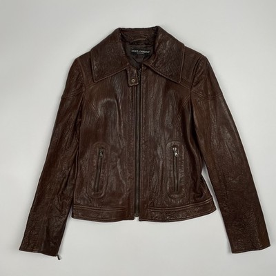 DOLCE & GABBANA ダークブラウン レザージャケット 50 Dolce & Gabbana Women's Brown Genuine Lambskin Leather Jacket