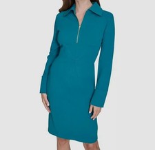 Halston Women Green Collared Zip-Neck Star-Seamed Sheath Dress Size 6