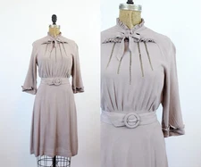 1930s Rayon Crepe Lavender Ruffle Dress