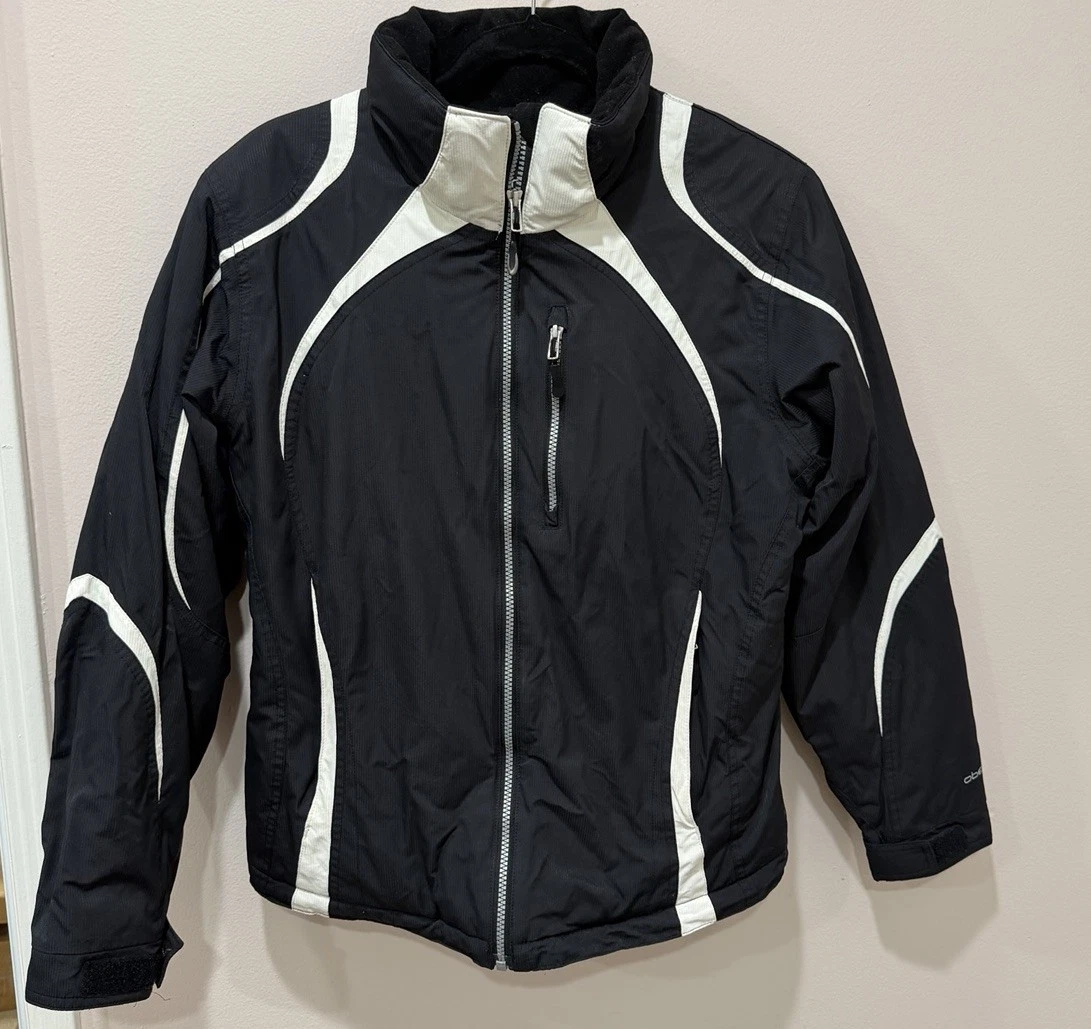Obermeyer Women’s Ski Jacket 12 Black White Hooded Snow Coat Nylon 01136