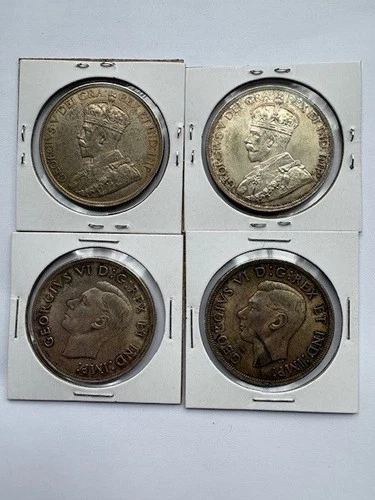 1936 & 1938 Canada Silver Dollars (4 Coin Lot) – AU & XF – 80% Silver